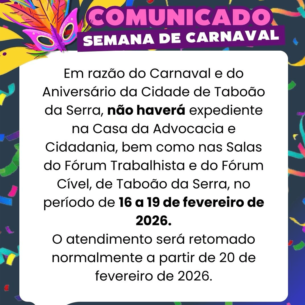 Comunicado: Semana de Carnaval