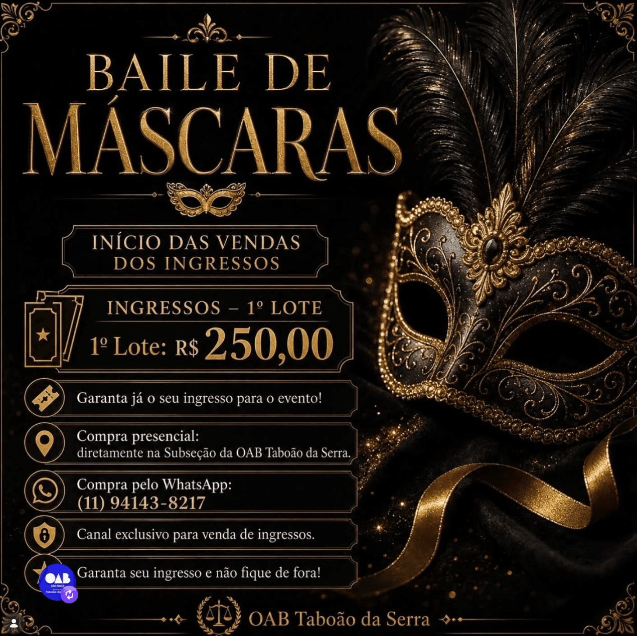 🎭✨ Baile de Máscaras da Advocacia 2026